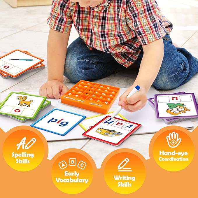 Torlam CVC Word games Phonics Games Sight Words Flash Cards, Spelling Reading Learning Flashcards, Speech Therapy Toy Preschool Kindergarten Classroom Learning Activities Must Have Homeschool Supplies
