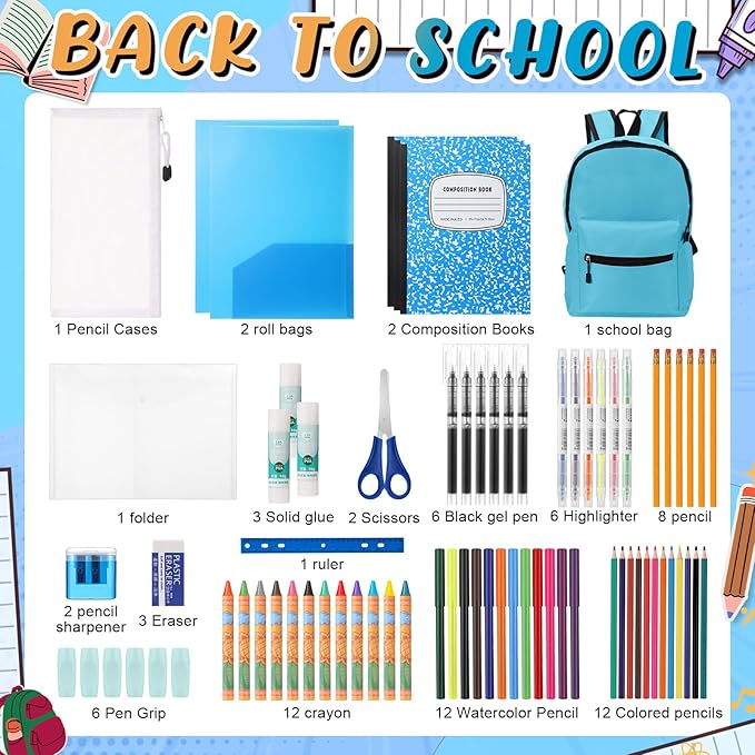 79 Pcs Christmas Gift Box for K-5 Elementary Middle Kit Bundle Bulk Essential for Operation Charity Xmas Gift(Blue Aesthetic)
