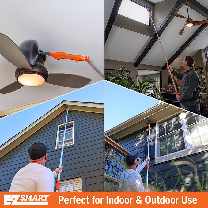 Powered Cobweb & Ceiling Fan Duster with 16ft Rigid Extension Pole – Adjustable Arm, Removable Washable Head, Interior & Exterior Use – Handheld or Pole-Mounted Cleaning Tool