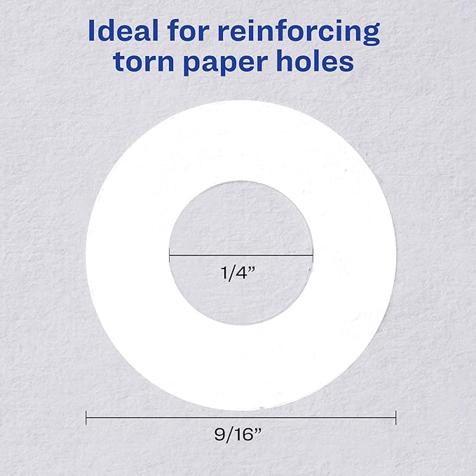Avery Self-Adhesive Hole Reinforcement Stickers, 1/4" Diameter Hole Punch Reinforcement Labels, White, Non-Printable, 1,000 Per Pack, 2-Pack, 2,000 Total (5615)