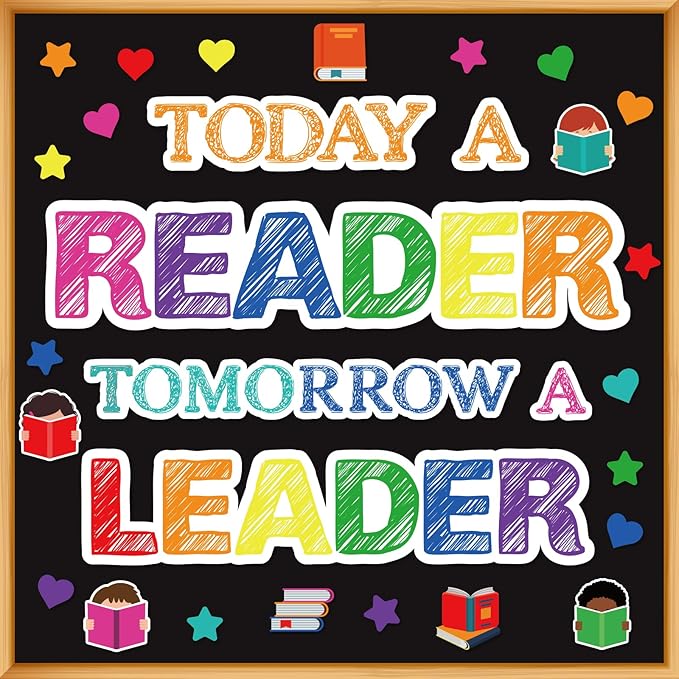 Read Bulletin Board Decoration Set Reading Classroom Bulletin Board Cutouts for Party School Classroom Door Welcome Bulletin Board Craft Home Wall (Today a Reader, Tomorrow a Leader)