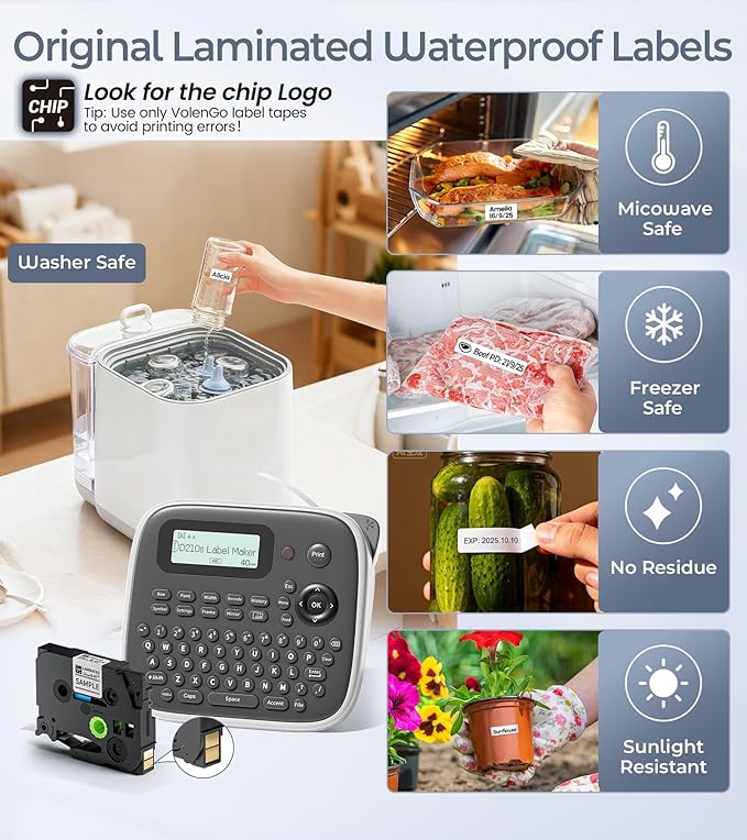 Label Maker Machine with Tape, Label Maker Waterproof Labels 12mm, D210s Laminated Labeler Machine, Multi Icons Borders & One-Touch Keys, Labelmaker for Home Use/School Office Supplies