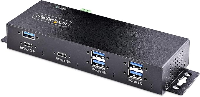 StarTech.com 7-Port Industrial USB 10Gbps Hub with Power Adapter, Metal, Mountable, 5X USB-A/2x USB-C Downstream Ports, TAA