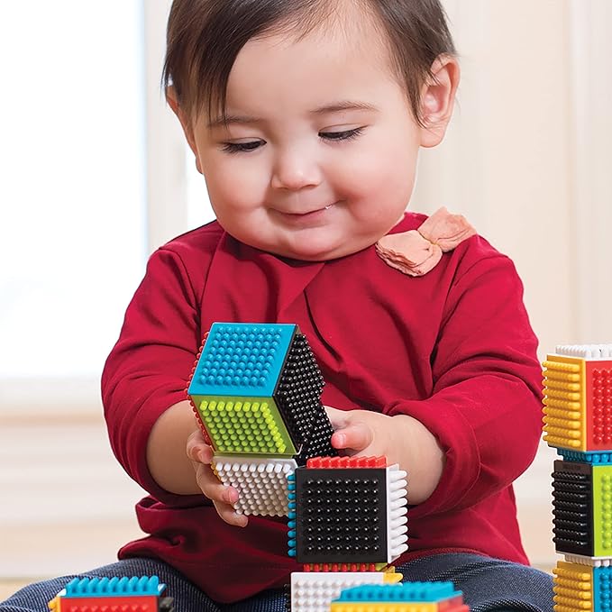 Infantino Press & Stay Sensory Blocks for Babies Age Grade 12m+, 24-Piece Set, Multicolor