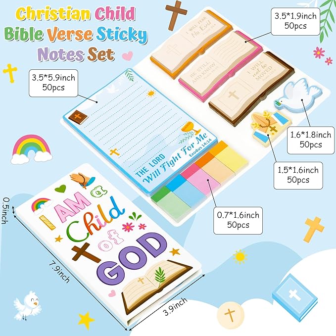 B1ykin Cute Sticky Notes Set - I Am A Child of God Self-Stick Notes Pad, 550 Sheets Writing Memo Pages Sticky Notepad for Teacher Appreciation Gift, School Office Party Favors Supplies (Bible)