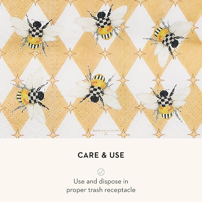 MACKENZIE-CHILDS Cocktail Paper Napkins, Stylish Paper Cocktail Napkins for Parties and More, Queen Bee