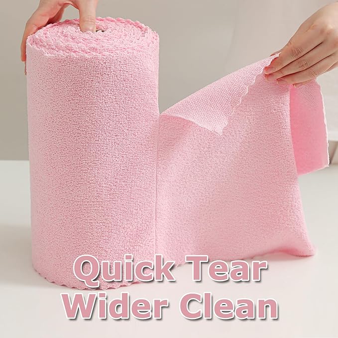 Jessy Home 80 Pack Microfiber Cleaning Cloth Roll Pink Reusable Paper Towels 12"x12" Tear Away Cloth,Microfiber Towels for Cars,Wash Cloths,Lint Free Rags for House,Kitchen,Window,Cleaning Supplies