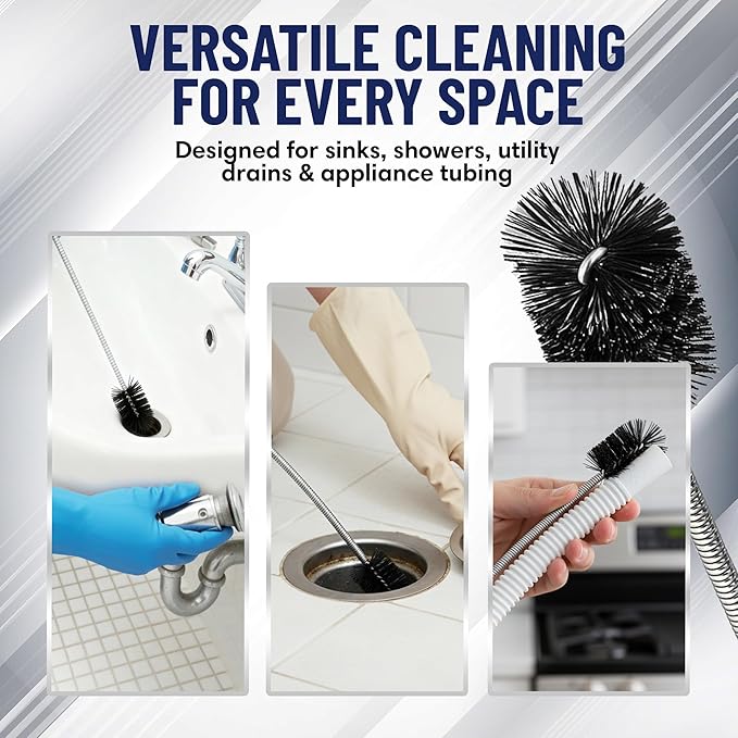 22" Long Sink Drain Cleaning Brush by FryOilSaver Co., Clog Remover for Small Spaces Perfect for Unclogging Sink, Toilet & Shower Drain, Drain Snake Hair Clog Remover, Tiny Pipe Cleaning Brush - B113C