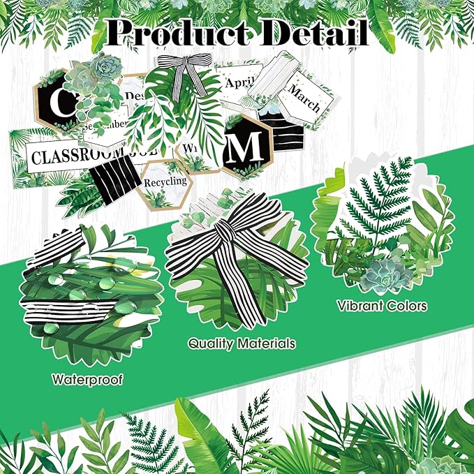 Kosiz Plant Classroom Decorations Sets Boho Greenery Bulletin Board Decor Included Welcome Banner Birthday Bulletin Board Class Jobs Chart for Eucalyptus Nature theme Back to School Classroom Decor