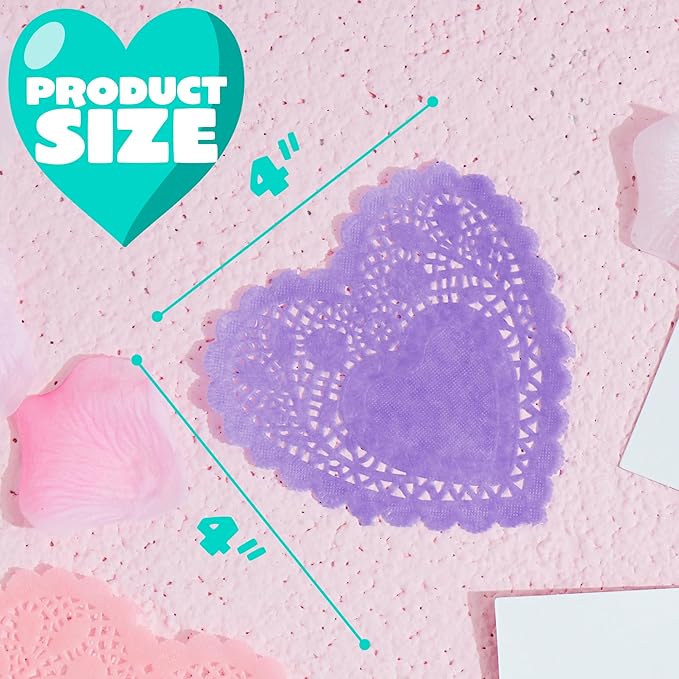 JOYIN 144 Pcs 4" Valentines Day Heart Doilies Party Decorations with 4 Colors Heart Doilies Cutouts Lace Paper Craft Gift Set for Valentine Day Party Tableware Decoration