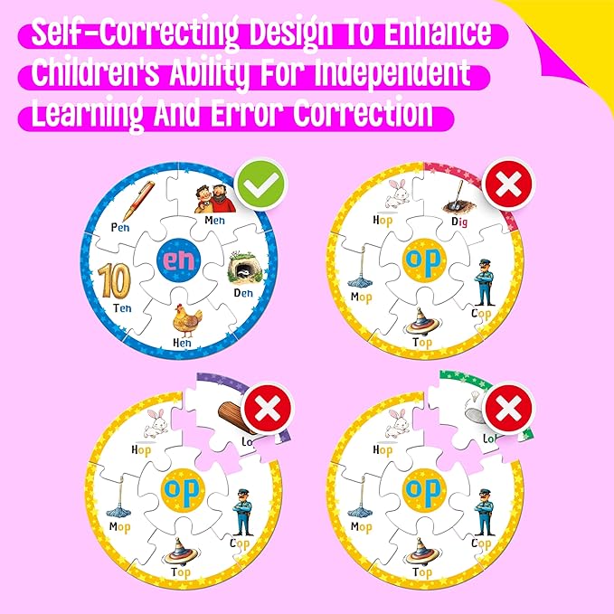 Phonics Puzzles, Short Vowel Sound Blends-30 Phonics & 150 Sight Words, Phonetic Rhyming Game Learn to Read Spell First Word Early Educational Tool for Toddlers, Preschool, Kindergarten, Homeschooling