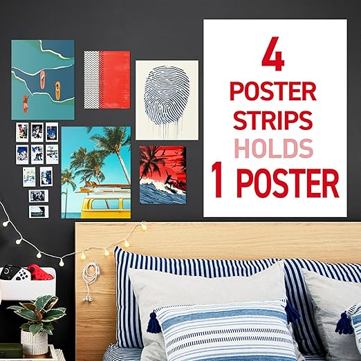 Command Poster Strips Value Pack, 60 Strips Damage-Free Poster Hangers, No Tools Requried, Great for Home, Room, Wall, Office, and Dorm Decor, White Adhesive