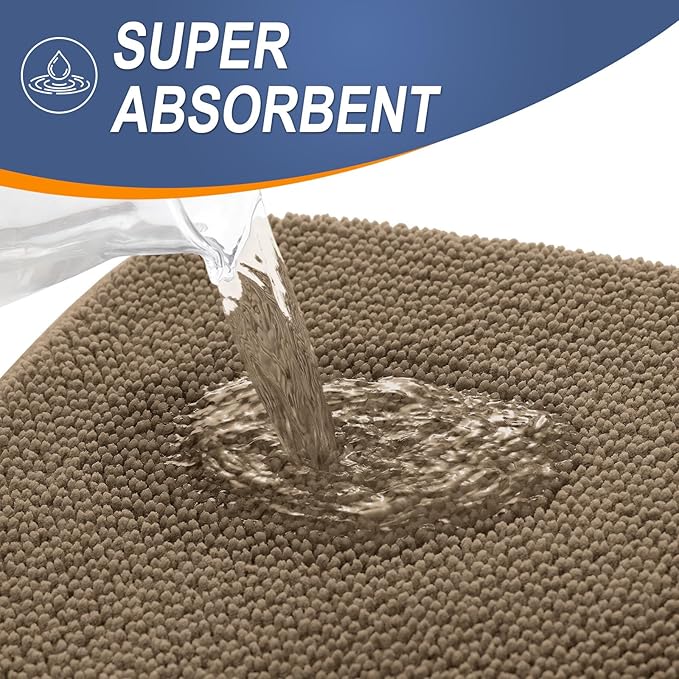 OLANLY Thick Memory Foam Bath Mat Rug 47x17, Extra Soft Absorbent Bathroom Rug, Quick Dry Bath Mats, Non-Slip, Machine Washable Carpet for Bathroom, Tub and Shower, Home Decor Accessories, Tan