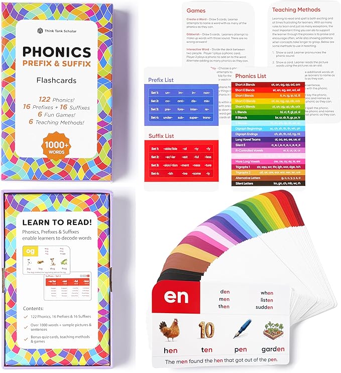 Award-Winning Phonics & Vocabulary Flash Cards – 1000+ Words with Prefixes, Suffixes & CVC – Games & Visual Aids – Ages 4–8 – Pre-K to 3rd Grade