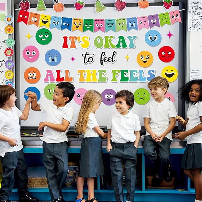Feeling Bulletin Board Set Mental Health Classroom Decorations Growth Mindset Back to School Wall Art Decor Emotion Cutouts Feeling Chart for Kid Teacher School Counselor Therapy Calm Corner Supplies