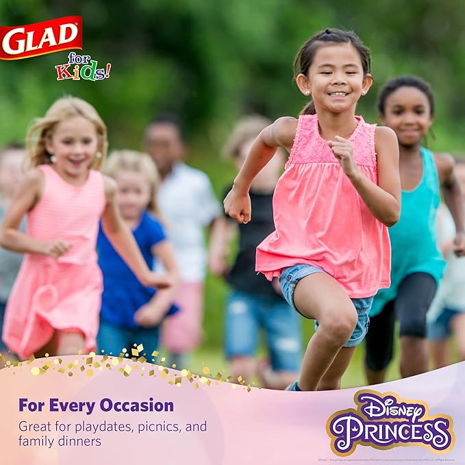 Glad Disney Princess Kids Paper Plates, Heavy Duty Soak Proof and Microwavable, Cut Resistant Disposable Snack Plates for Everyday Meals, School Lunches and Birthday Parties, 8.5 Inch, 40 Count