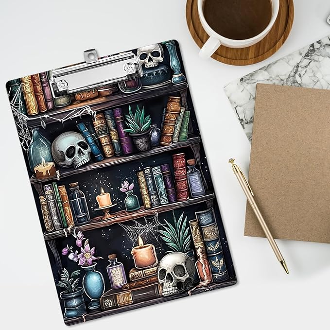 Plastic A4 Clipboards, Cute Fashion Clipboard Decorative, 12.2" x 8.7" Standard A4 Size Clipboards, Plastic Acrylic Clipboard for Teacher, Social Worker, Students,Women, Office Supplies (Bookshelf)