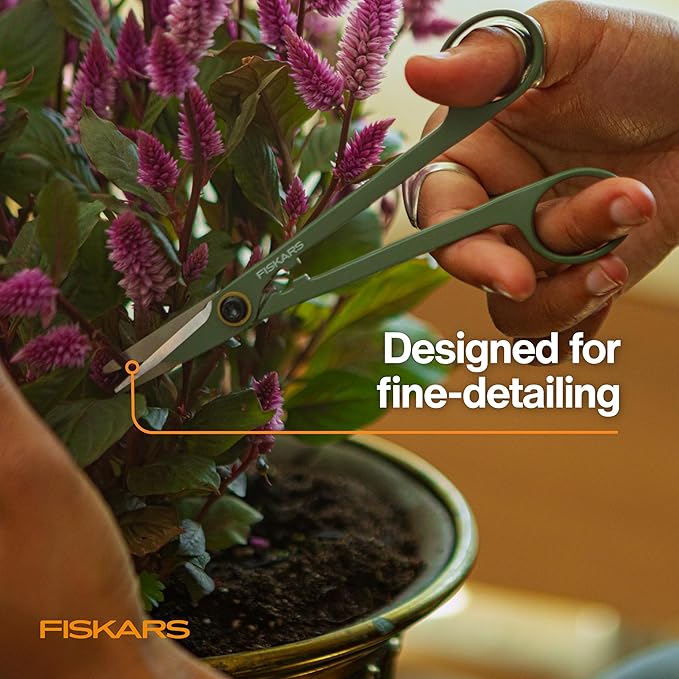 Fiskars Detail Snipper & Holder, Precision Indoor Gardening Tool for Trimming Dense Foliage, Long Reach Stainless Steel Micro-Tip Blades, Clean Cuts to Promote Healthy Growth on Plants, 6"