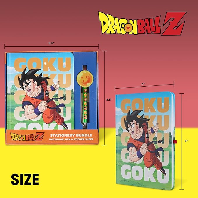Culture Fly Kids Stationary Set for Girls and Boys - Dragon Ball Z Journal Kit with Notebook, Acrylic Pen Topper, Sticker Sheet - Cute Stationery Kit for School, Writing, Drawing, Gifts