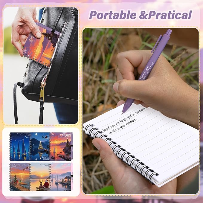Sayglossy 48 Pcs Inspirational Notebooks Bulk Coworker Positive Spiral Notebook Party Favors A6 Journal with Ballpoint Pen Classroom Office Appreciation Gift(Xmas Styles Journal)