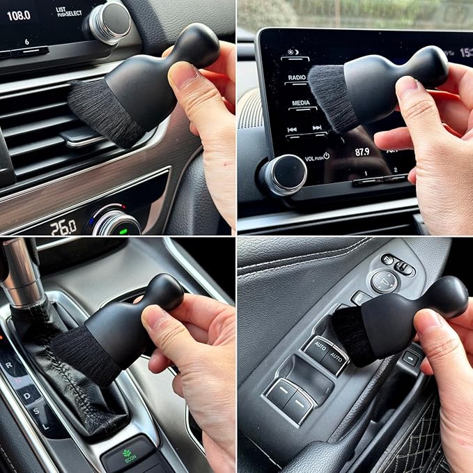Car Detailing Brush, Soft Bristle Cleaning Brush, Scratch-Free Auto Duster Tool for Dashboard, Air Vents, Leather & Interior Cleaning (Black with Cap)