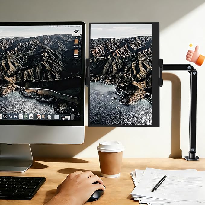 Urmust Portable Monitor Stand 15.6", iPad Stand for Desk, Portable Monitor Holder up to 18.5", Adjustable Desktop Tablet Arm Mount, Apple iPad Holder for Desk, for 4.7"-12.9" iPad Pro/Air/Mini