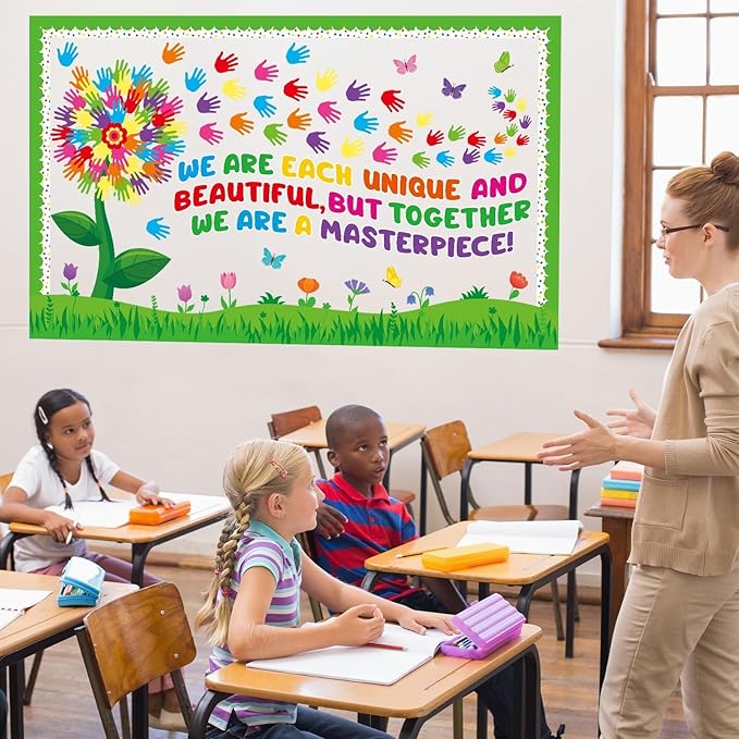 Spring Floral Bulletin Board Decorations Set Handprint Flowers Classroom Decorations Inspirational Spring Tree Flower Paper Cutouts March Bulletin Board Borders for School Chalkboard Door Supplies
