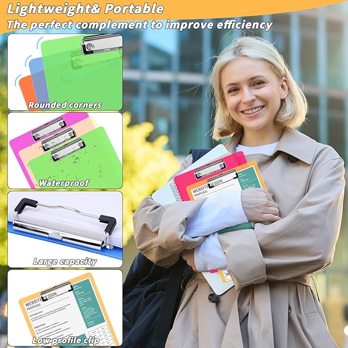 20 Pcs Plastic Clipboards Bulk 20 Assorted Colors 12.5 x 9 In Clear Colored Clip Board Standard A4 Letter Size Low Profile Clipboard Portable for Classroom Office Supplies Students Back to School