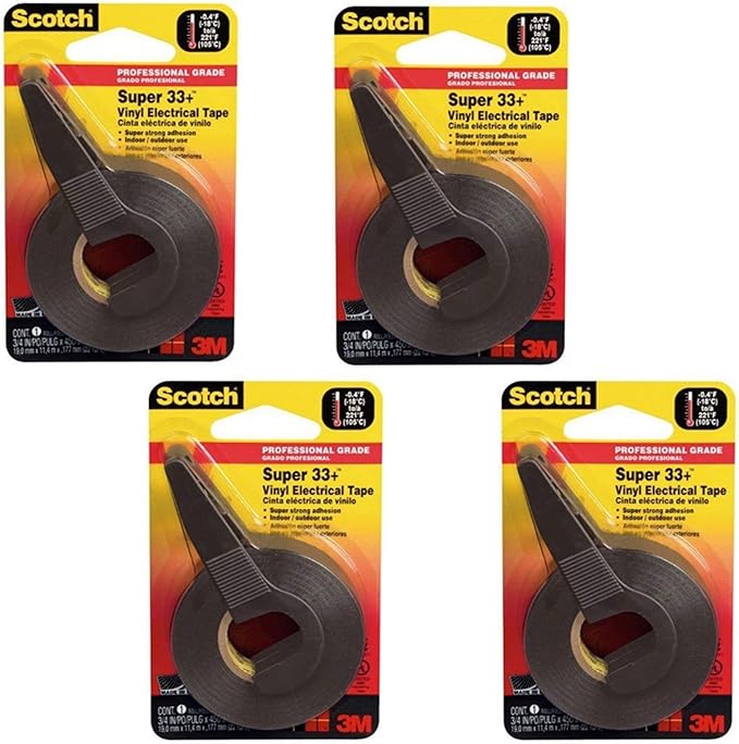 Scotch Super 33+ Vinyl Electrical Tape, 194NA, 0.5 in x 5.5 yd, 4 Pack