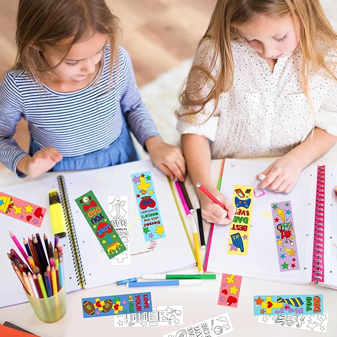 Father's Day Color Your Own Bookmarks for Kids -120Pcs Happy Father's Day DIY Coloring Bulk Blank Bookmark Classroom Art Craft Supplies for Students Sunday School Holiday Party Reward Goodie Fillers