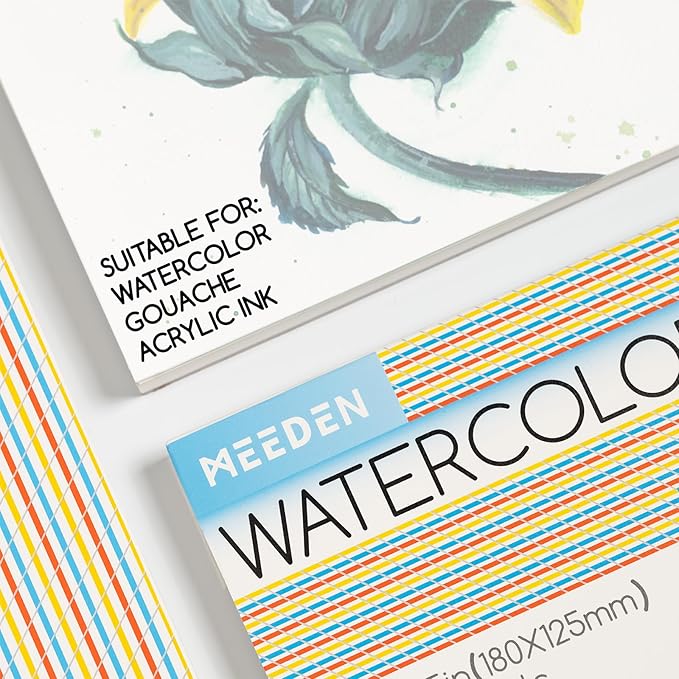 MEEDEN Watercolor Paper Block - 3 Textures 100% Cotton Watercolor Paper Pad of 30 Sheets, 140lb/300gsm, Acid-Free Art Paper for Watercolor, Gouache, Ink and More, 10" x 7"