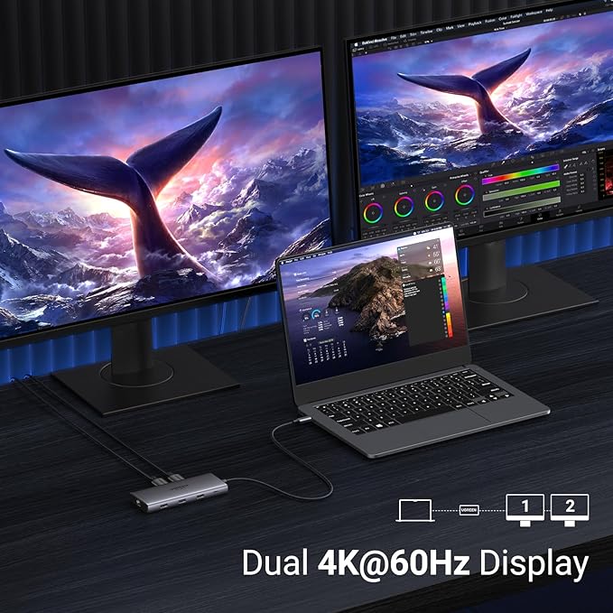 UGREEN Docking Station 10 in 1 Revodok Pro 210 USB C Dock Dual HDMI 4K@60Hz Single 8K@30Hz 100W PD 5Gbps USB C and USB A Data Ports Gigabit Ethernet, SD/TF Card Reader USB Hub Compatible for HP, Dell
