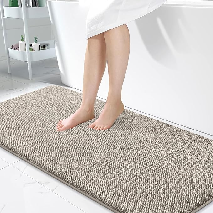OLANLY Thick Memory Foam Bath Mat Rug 47x24, Extra Soft Absorbent Bathroom Rug, Quick Dry Bath Mats, Non-Slip, Machine Washable Carpet for Bathroom, Tub and Shower, Home Decor Accessories, Warm Taupe