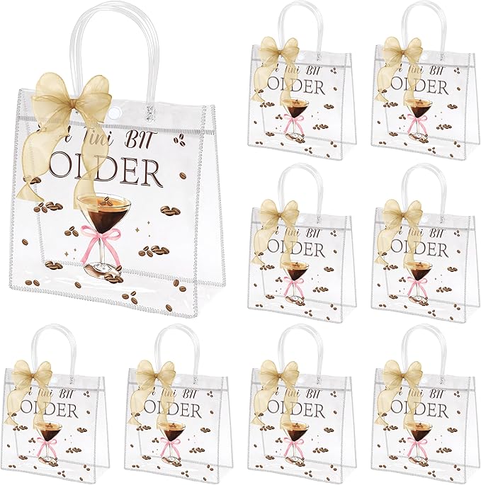 H1vojoxo Martini Party Gift Bags - 24PCS A Tini Bit Older Clear PVC Gift Bags with Handle Ribbon 7.9x3.1x7.9 Inch Bar Party Birthday Martini Espresso Party Favor Tote Bag