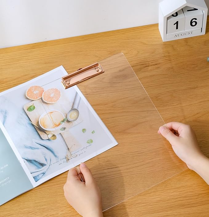 JIARI 4 Pack Clear Acrylic Office Clipboard A4 Letter Size 8.6" x 12.2" (Rose Gold 4 Pack)