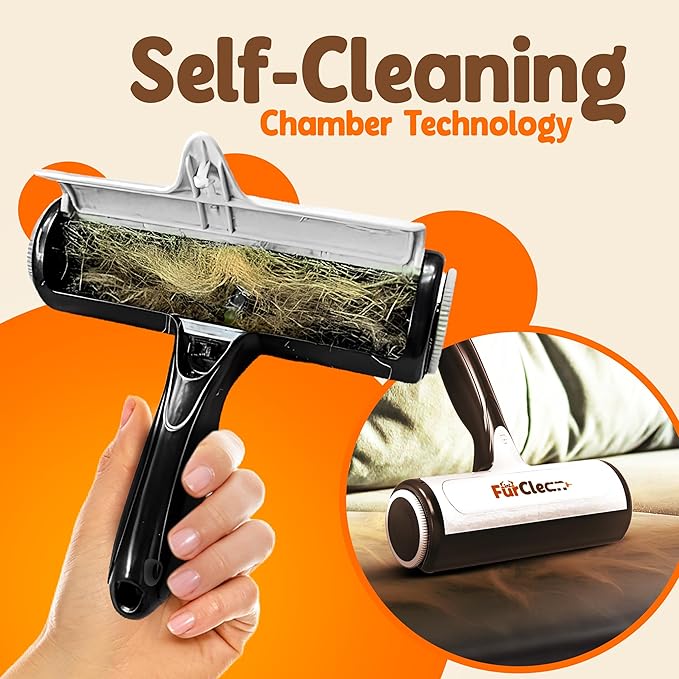FurClean Pet Hair Remover Roller – Reusable Lint Roller – Dog & Cat Hair Remover for Furniture, Couch & Bedding – Portable Multi-Surface Lint Roller for Pet Hair Removal.