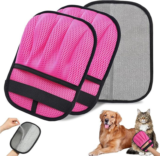 2Pcs Pet Hair Removal Gloves for Cats & Dogs: Upgraded Five-Finger Electrostatic Magic Brush | Reusable Pet Fur Remover Glove for Laundry, Couch, Carpet, Car Seats, Furniture & Clothing (Pink)