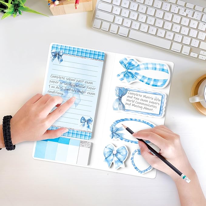 Xqumoi Coquette Blue Bow Sticky Notes Set - I’m Just A Girl Self-Stick Note Pads Bowknot Notepads Writing Memo Pad Page Marker Bookmarker Preppy Girly Stuff Back to School Office Supplies Gift