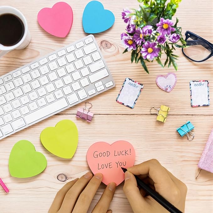 Heart Sticky Notes - 6 Pads Valentines Gifts | Valentines Party Favors Supplies for Women - Post Notes Stickers for Galentines - Teacher Must Have Desk Accessories for Classroom Office,80 Sheets/Pad