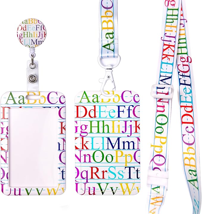 EASTEX Teacher Lanyard Keychain - ABC Alphabet Badge Lanyard for Keys Whistle - ID Card Holder Keychain - Math Periodic Table