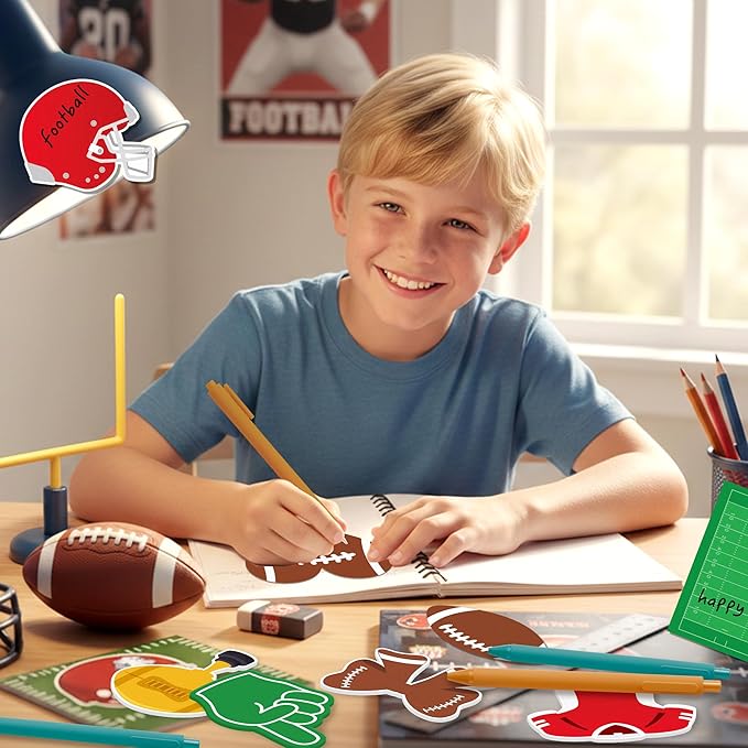 Football Sticky Note Pads - Football Game Day Bright Colors Super Sticky Note Pads Ribbons Ballpoint Pens Sticking Power Page Markers Strong Adhesive Semester School Supplies Clean Removal
