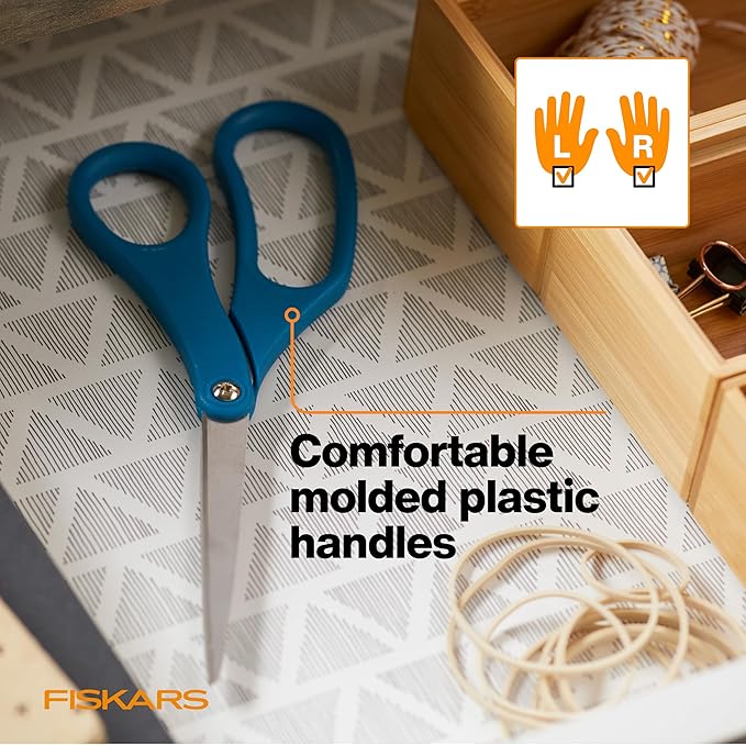 Fiskars 8" Scissors for Home & Office (2-Pack), Stainless Steel Scissors, All Purpose Cutting for Home, Arts & Crafts, Blue