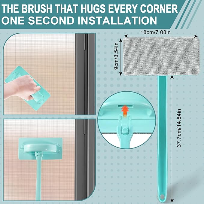 Window Screen Cleaner & Track Cleaning Kit - Detachable Window Cleaner, Mesh Screen Cleaning Brush + 2 Groove Brushes & 6 Replacement Cleaning Cloths, Tool with Wet and Dry Dual - Use