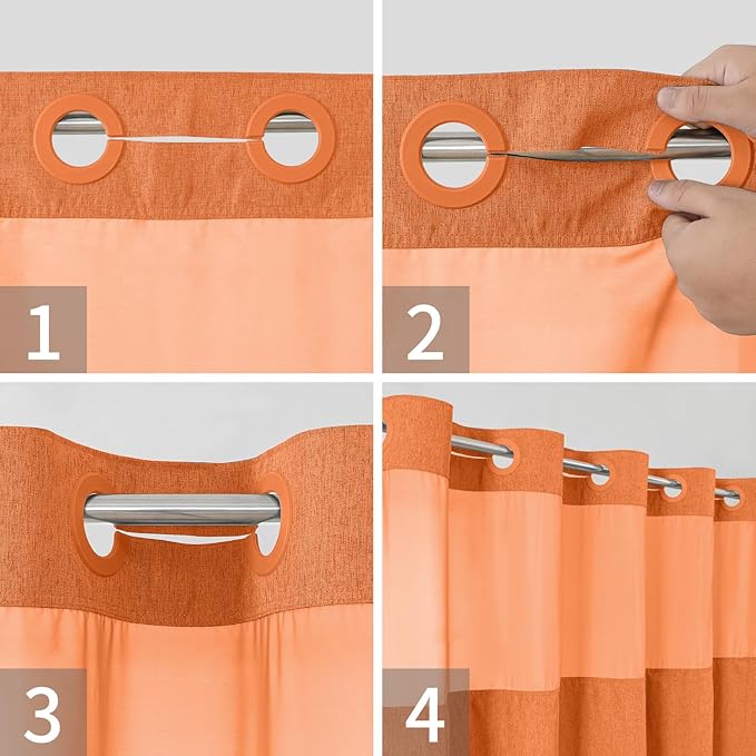 Stall No Hooks Needed Linen Textured Shower Curtain with Snap-in Fabric Liner Set,Hotel Luxury Decor Farmhouse Shower Curtains for Bathroom,Waterproof & Washable,54Wx80H,Burnt Orange