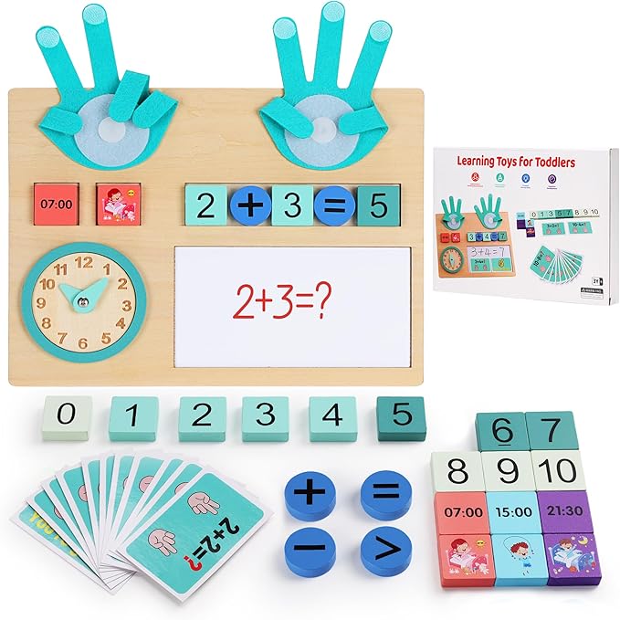 Preschool Learning Toys for Kids 3-5 Years Old, Wooden Montessori Toys, Educational Math Manipulatives Number Counting Blocks for Boys Girls Birthday Gifts