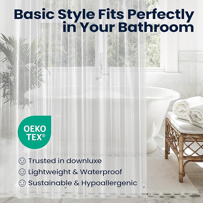 downluxe Clear Shower Curtain Liner, PEVA Lightweight Plastic Shower Liner with 3 Magnets, 72" x 72" Waterproof Bathroom Curtain