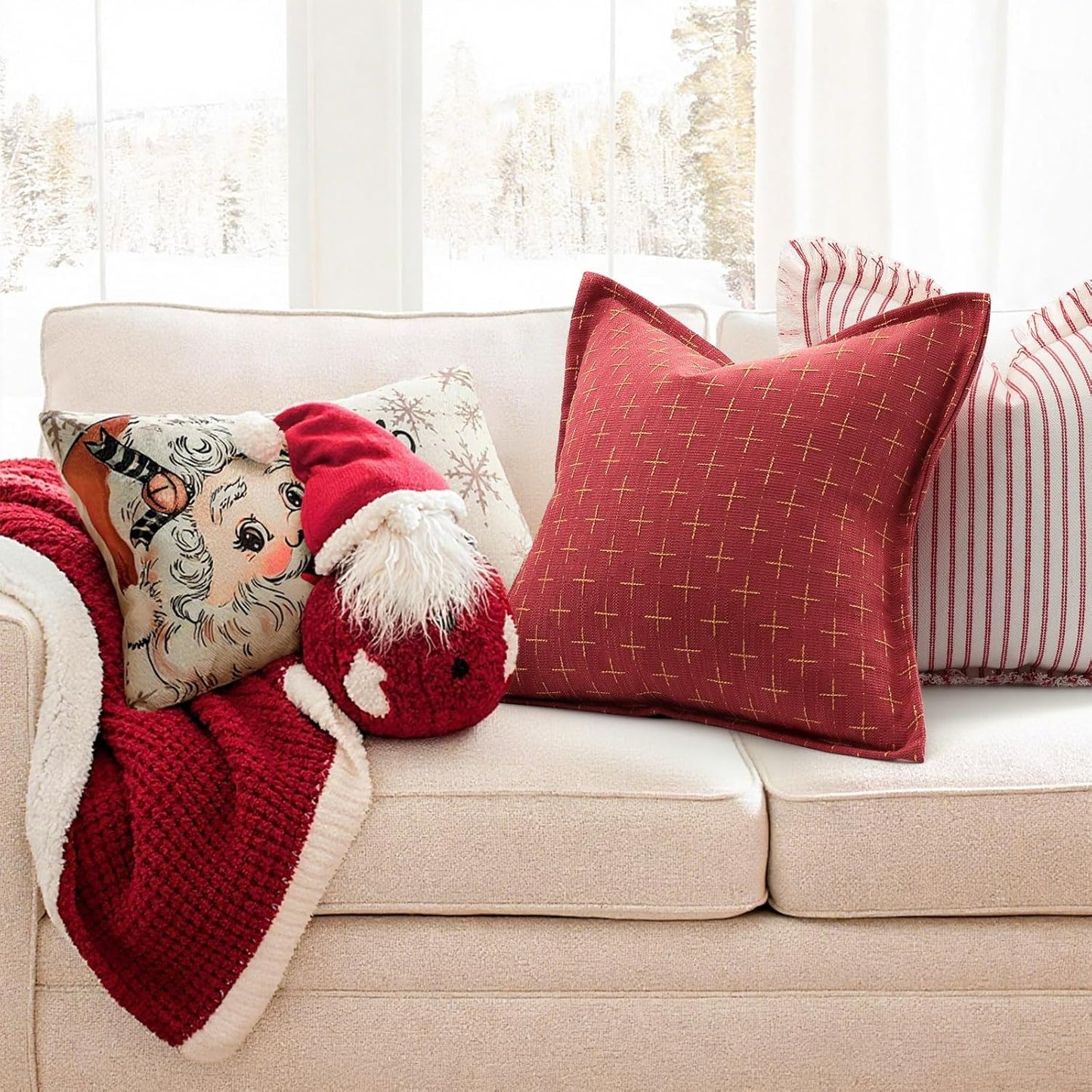 ZWJD Christmas Pillow Covers 26x26 Set of 2 Soft Polyester Textured Red Pillows with Stylish Flange Edge Cozy Farmhouse Christmas Decor for Couch Bed Sofa Living Room (Red)