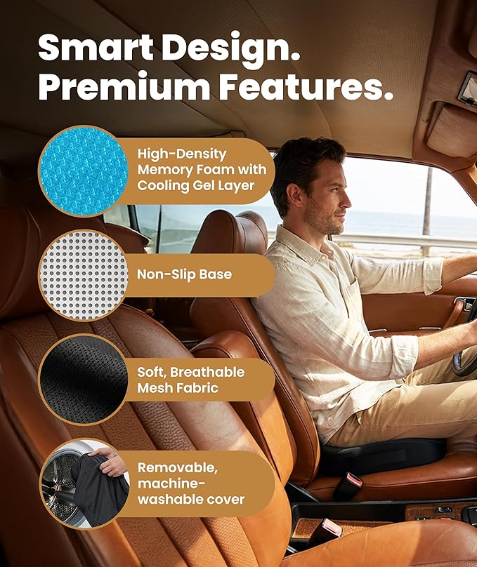 Everlasting Comfort Doctor Recommended Memory Foam Seat Cushion for Office Chairs & Car - Ergonomic Office Desk Accessories - Cushions for Tailbone Pain Relief, Sciatica (Black Cooling, Large)