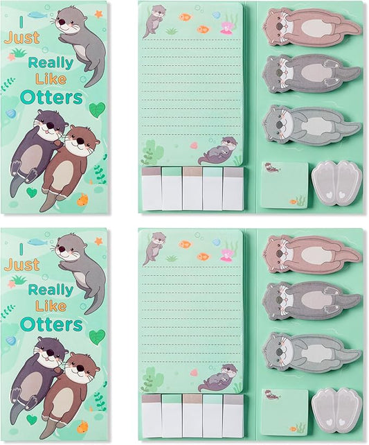 Xqumoi 2 Pack I Just Really Like Otters Sticky Notes Set - Cute Cartoon Otters Self-Stick Notes Pads Animal Divider Tabs Bundle Writing Memo Pads Page Marker Back to School Office Supplies Small Gift