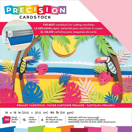 American Crafts Precision Cardstock Pack 80lb 12"X12" 60/Pkg-Primary/Textured